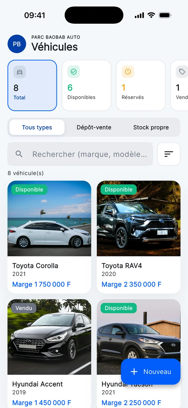 Stock du parc dans l'application Kylio